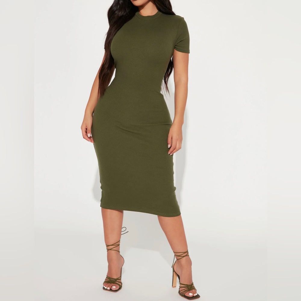 Fashion Nova Kacey Knit Midi Dress - Olive